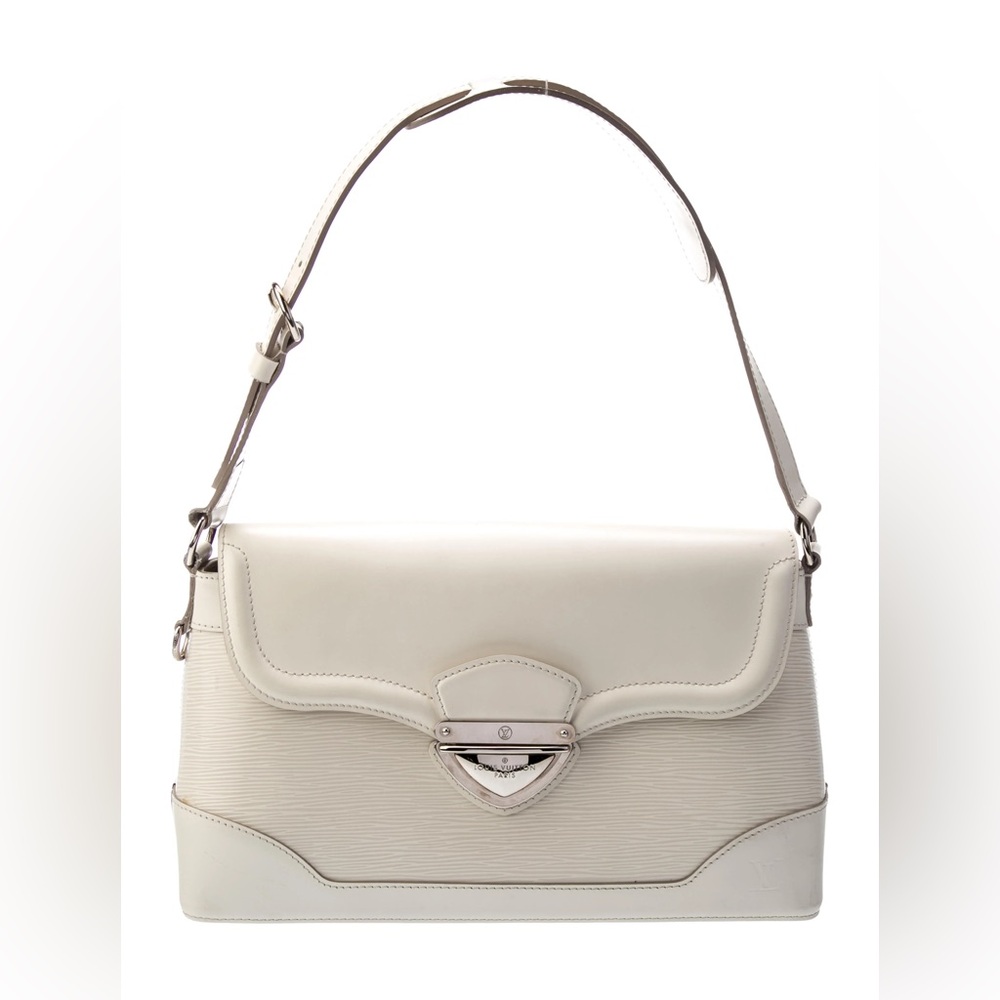 Authentic Louis Vuitton Bagatelle PM bag in ivory Epi leather.